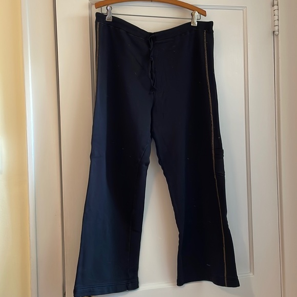 Cotton wide leg drawstring pants in black with brown stitching. Size 2 (L) GUC - Picture 7 of 7